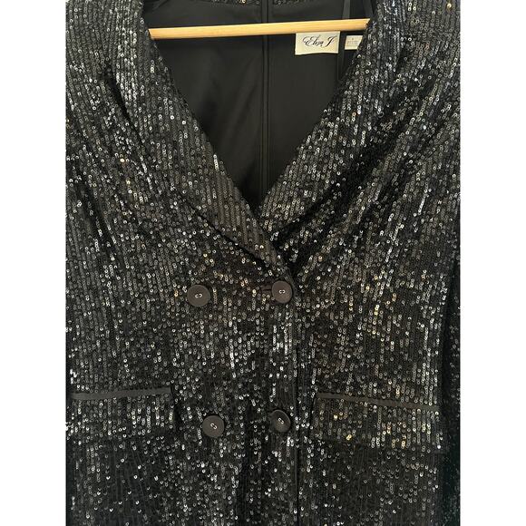 Eliza J Sequin Button Down Coat Dress Womens Size 8 Y2K Glam Party Event Black - Picture 9 of 15